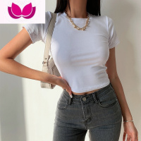 七斓liviahome金智妮同款欧美短袖T恤女露脐短款高腰修身打底内搭上衣