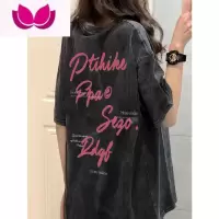 七斓美式复古水洗做旧短袖T恤女宽松oversize夏季港味chic潮牌上衣ins