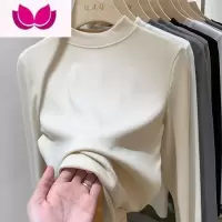 七斓加绒小立领打底衫女高级感内搭洋气修身上衣纯色长袖t恤春季
