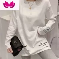 七斓长袖t恤女2023年新款宽松韩版早春磨毛内搭叠穿中长款打底衫薄款