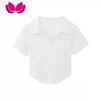 七斓不规则白色纯欲短款T恤女装夏季新款领修身短袖甜辣正肩上衣