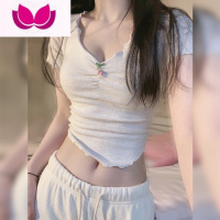 七斓纯欲风性感辣妹短款上衣打底衫内搭设计感小众白色短袖t恤女夏季