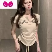 七斓美式复古辣妹短袖t恤女夏季设计感小众修身显瘦短款独特别致上衣
