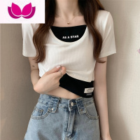 七斓2022年夏季新款网红ins潮设计感修身短款短袖t恤女假辣妹上衣