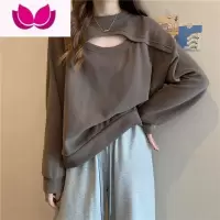 七斓胖mm大码设计感小众宽松显瘦短款上衣春季长袖T恤女打底衫