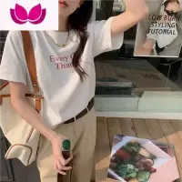 七斓2023夏季新款港味白色上衣宽松百搭简约字母短袖圆领T恤女潮