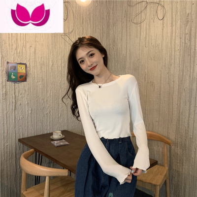 七斓短款圆领长袖t恤女早新款设计感修身显瘦内搭打底衫紧身上衣