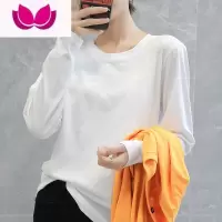 七斓白色长袖T恤女2023装新款宽松卫衣叠穿内搭打底衫上衣白t