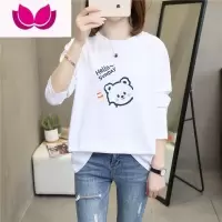 七斓长袖t恤女装宽松韩版卡通大码胖mm遮肚上衣200斤显瘦打底衫