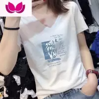 七斓欧洲站2023年夏季新款V领短袖t恤女白色纯气修身显瘦百搭上衣