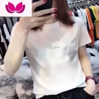 七斓欧洲站圆领镶钻短袖t恤女夏装2023新款白色修身显瘦半袖ins潮