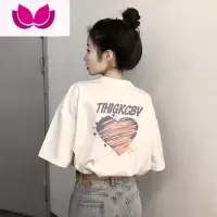 七斓韩版宽松t恤女短袖设计感小众卡通印花百搭圆领白色上衣夏季
