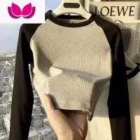 七斓长袖t恤女插肩袖设计感小众独特别致短款上衣修身打底衫内搭
