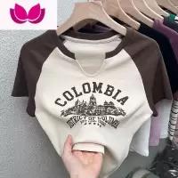七斓纯欲独特复古美式chic港味甜辣妹短款上衣设计感小众短袖t恤女夏