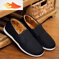 FISH BASKET老北京布鞋男棉鞋冬季加绒保暖防滑工作鞋老人鞋一脚蹬黑色工作鞋休闲鞋