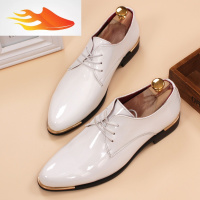 FISH BASKET英伦尖头皮鞋影楼拍照白色男鞋休闲鞋男青年亮面韩版百搭型师鞋