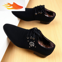 FISH BASKET冬季英伦青少年韩版潮流男鞋子尖头商务休闲男皮鞋布面加绒型师休闲鞋