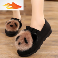 FISH BASKET加绒保暖棉鞋一脚蹬平底毛毛豆豆鞋冬女鞋熊猫鞋妈妈鞋休闲鞋