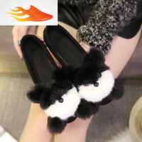 FISH BASKET秋冬季百搭新款毛毛单鞋平底可爱萌熊磨砂圆头懒人豆豆鞋女鞋