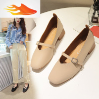 FISH BASKET2019方头粗跟中跟复古奶奶鞋一字扣单鞋韩版女鞋工作鞋高跟鞋