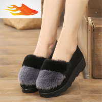 FISH BASKET秋冬季老北京布鞋豆豆女鞋瑶瑶松糕底毛毛鞋厚底加绒保暖棉鞋休闲鞋
