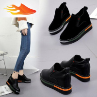 FISH BASKET2019秋冬季女士内增高加绒女鞋厚底黑色松糕休闲坡跟一休闲鞋