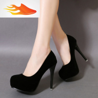 FISH BASKET车模高跟鞋冬季新款女圆头单鞋百搭细跟12cm少女学生公主女鞋