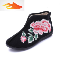 FISH BASKET秋冬老北京布鞋 民族风中老年妈妈一脚蹬绣花鞋子 平底布靴子女鞋休闲鞋