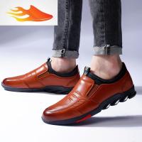 FISH BASKET时尚休闲皮鞋男士秋冬季软底加绒保暖爸爸鞋棉鞋黑色韩版男鞋休闲鞋