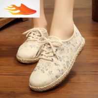 FISH BASKET2019新款夏季学生透气休闲百搭单鞋民族风女鞋平底棉麻布鞋亚麻鞋