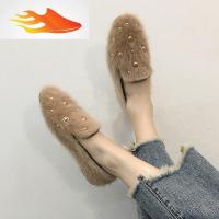 FISH BASKET秋冬鞋女2019毛毛女鞋单鞋平底新款韩版貂毛棉瓢鞋百搭加绒豆豆鞋