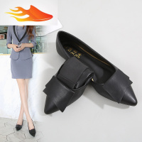 FISH BASKET工作鞋女黑色粗跟单鞋女酒店平底鞋上班鞋秋季女鞋银行职业工装鞋