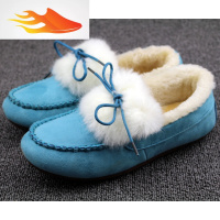 FISH BASKET冬季女鞋豆豆鞋毛毛鞋女冬蓝色韩范儿一脚蹬时髦辣妈时尚加绒加厚休闲鞋