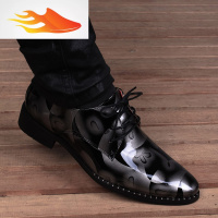 FISH BASKET冬季男士韩版潮流印花内增高皮鞋青年英伦时尚尖头型师男鞋休闲鞋