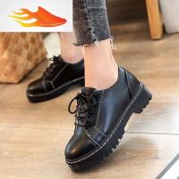 FISH BASKET冬季新款黑色小皮鞋初中高中学生英伦学院风女鞋复古厚底加绒单鞋