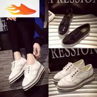 FISH BASKET秋冬新款厚底松糕鞋女英伦风单鞋布洛克女鞋学院风学生小皮鞋