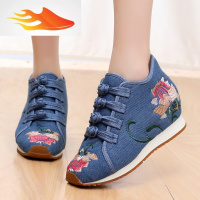 FISH BASKET新款秋冬老北京布鞋内增高民族风棉鞋加绒坡跟绣花鞋保暖汉服女鞋休闲鞋