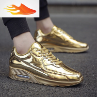 FISH BASKET冬季亮面漆皮鞋镜面鞋运动气垫鞋潮流土豪金银色男鞋子个性潮跑鞋休闲鞋