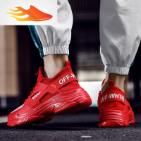 FISH BASKET春季男士面红色运动鞋韩版潮流软底轻便男鞋子学生跑步红鞋冬季休闲鞋