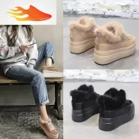FISH BASKET松糕鞋女厚底2019新款红毛毛鞋女外穿冬季女鞋子加绒休闲鞋