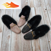 FISH BASKET2019韩版秋冬新款时尚包头水钻休闲毛毛豆豆鞋女平底平跟百搭女鞋休闲鞋