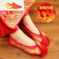 FISH BASKET冬季加绒绣花鞋中式婚鞋新娘鞋红色平底女鞋千层底布鞋流苏秀禾鞋休闲鞋