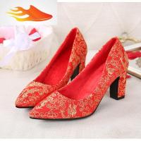 FISH BASKET结婚女鞋粗跟龙凤鞋婚鞋冬天中跟新娘鞋冬季红色结婚鞋休闲鞋