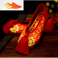 FISH BASKET2019中式秀禾鞋新娘婚鞋红色布鞋龙凤鞋结婚千层底绣花流苏女鞋休闲鞋