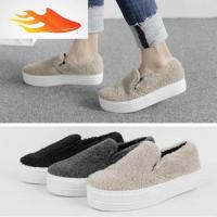 FISH BASKET韩国东大女鞋羔绒一脚蹬懒人鞋圆头套脚厚底松糕休闲鞋棉鞋冬