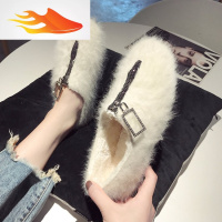 FISH BASKET圆头棉鞋女平底加绒豆豆鞋韩版冬季2019百搭飘鞋简约红女鞋学生休闲鞋