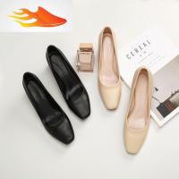 FISH BASKET2019春秋新款6cm裸色浅口方头粗跟高跟鞋红色矮跟小清新单鞋女鞋