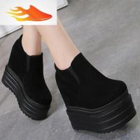 FISH BASKET厚底内增高女鞋2019春秋新款百搭超高跟休闲坡跟松紧带单鞋松糕鞋