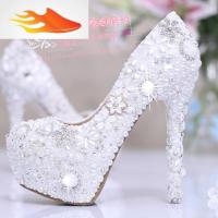 FISH BASKET新娘鞋珍珠水钻花朵白色婚鞋超高跟防水台婚纱照鞋单鞋成人礼女鞋