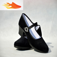 FISH BASKET女鞋老北京布鞋一带中跟平绒黑礼仪工作单鞋妈妈日常休闲舞蹈鞋春